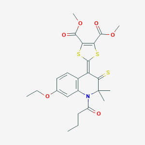 molecular formula C24H27NO6S3 B406337 dimethyl 2-(1-butanoyl-7-ethoxy-2,2-dimethyl-3-thioxo-2,3-dihydroquinolin-4(1H)-ylidene)-1,3-dithiole-4,5-dicarboxylate 