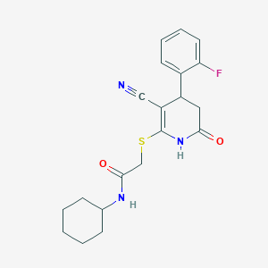 2-{[3-cyano-4-(2-fluorophenyl)-6-oxo-1,4,5,6-tetrahydro-2-pyridinyl]thio}-N-cyclohexylacetamide