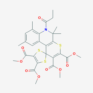 molecular formula C29H31NO9S3 B406341 tetramethyl 5,5,7,9-tetramethyl-6-propionyl-5,6-dihydrospiro(1H-thiopyrano[2,3-c]quinoline-1,2'-[1,3]-dithiole)-2,3,4',5'-tetracarboxylate 