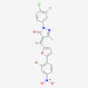 molecular formula C21H12BrCl2N3O4 B406349 4-[(5-{2-bromo-4-nitrophenyl}-2-furyl)methylene]-2-(3,4-dichlorophenyl)-5-methyl-2,4-dihydro-3H-pyrazol-3-one 