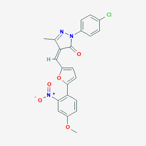 molecular formula C22H16ClN3O5 B406351 2-(4-chlorophenyl)-4-[(5-{2-nitro-4-methoxyphenyl}-2-furyl)methylene]-5-methyl-2,4-dihydro-3H-pyrazol-3-one 