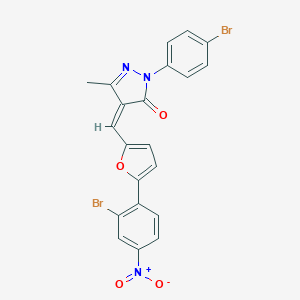 molecular formula C21H13Br2N3O4 B406358 4-[(5-{2-bromo-4-nitrophenyl}-2-furyl)methylene]-2-(4-bromophenyl)-5-methyl-2,4-dihydro-3H-pyrazol-3-one 