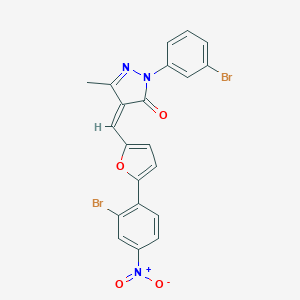 molecular formula C21H13Br2N3O4 B406362 4-[(5-{2-bromo-4-nitrophenyl}-2-furyl)methylene]-2-(3-bromophenyl)-5-methyl-2,4-dihydro-3H-pyrazol-3-one 