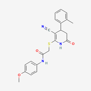 2-{[3-cyano-4-(2-methylphenyl)-6-oxo-1,4,5,6-tetrahydro-2-pyridinyl]thio}-N-(4-methoxyphenyl)acetamide