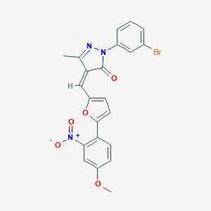 molecular formula C22H16BrN3O5 B406365 2-(3-bromophenyl)-4-[(5-{2-nitro-4-methoxyphenyl}-2-furyl)methylene]-5-methyl-2,4-dihydro-3H-pyrazol-3-one 