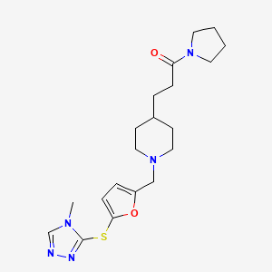 molecular formula C20H29N5O2S B4063680 1-({5-[(4-methyl-4H-1,2,4-triazol-3-yl)thio]-2-furyl}methyl)-4-[3-oxo-3-(1-pyrrolidinyl)propyl]piperidine 