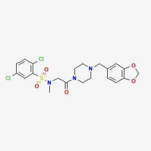 molecular formula C21H23Cl2N3O5S B4063706 N-[2-(4-Benzo[1,3]dioxol-5-ylmethyl-piperazin-1-yl)-2-oxo-ethyl]-2,5-dichloro-N-methyl-benzenesulfonamide 