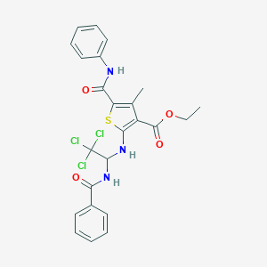 molecular formula C24H22Cl3N3O4S B406375 Ethyl 4-methyl-5-(phenylcarbamoyl)-2-({2,2,2-trichloro-1-[(phenylcarbonyl)amino]ethyl}amino)thiophene-3-carboxylate 