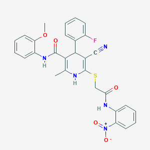 5-cyano-4-(2-fluorophenyl)-N-(2-methoxyphenyl)-2-methyl-6-({2-[(2-nitrophenyl)amino]-2-oxoethyl}thio)-1,4-dihydro-3-pyridinecarboxamide