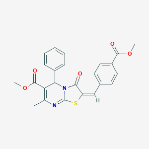 molecular formula C24H20N2O5S B406401 methyl 2-[4-(methoxycarbonyl)benzylidene]-7-methyl-3-oxo-5-phenyl-2,3-dihydro-5H-[1,3]thiazolo[3,2-a]pyrimidine-6-carboxylate 