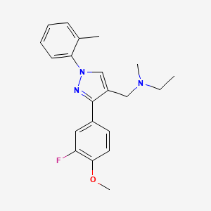 molecular formula C21H24FN3O B4064066 N-{[3-(3-fluoro-4-methoxyphenyl)-1-(2-methylphenyl)-1H-pyrazol-4-yl]methyl}-N-methylethanamine 