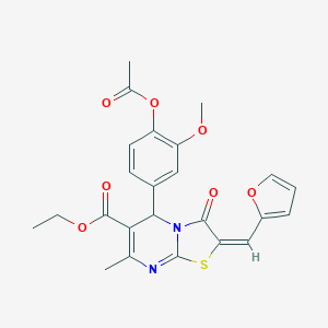 ethyl (2E)-5-(4-acetyloxy-3-methoxyphenyl)-2-(furan-2-ylmethylidene)-7-methyl-3-oxo-5H-[1,3]thiazolo[3,2-a]pyrimidine-6-carboxylate