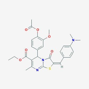 Ethyl (2E)-5-(4-acetyloxy-3-methoxyphenyl)-2-[[4-(dimethylamino)phenyl]methylidene]-7-methyl-3-oxo-5H-[1,3]thiazolo[3,2-a]pyrimidine-6-carboxylate