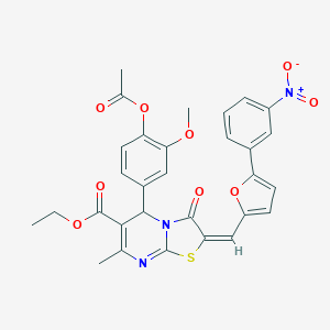 ethyl (2E)-5-[4-(acetyloxy)-3-methoxyphenyl]-7-methyl-2-{[5-(3-nitrophenyl)-2-furyl]methylene}-3-oxo-2,3-dihydro-5H-[1,3]thiazolo[3,2-a]pyrimidine-6-carboxylate