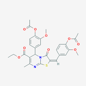 molecular formula C29H28N2O9S B406414 ethyl 2-[4-(acetyloxy)-3-methoxybenzylidene]-5-[4-(acetyloxy)-3-methoxyphenyl]-7-methyl-3-oxo-2,3-dihydro-5H-[1,3]thiazolo[3,2-a]pyrimidine-6-carboxylate 