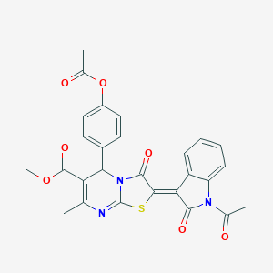 molecular formula C27H21N3O7S B406423 methyl (2Z)-2-(1-acetyl-2-oxoindol-3-ylidene)-5-(4-acetyloxyphenyl)-7-methyl-3-oxo-5H-[1,3]thiazolo[3,2-a]pyrimidine-6-carboxylate CAS No. 324567-93-3