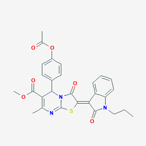 molecular formula C28H25N3O6S B406425 methyl (2Z)-5-(4-acetyloxyphenyl)-7-methyl-3-oxo-2-(2-oxo-1-propylindol-3-ylidene)-5H-[1,3]thiazolo[3,2-a]pyrimidine-6-carboxylate CAS No. 324567-95-5