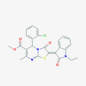 molecular formula C25H20ClN3O4S B406430 methyl (2Z)-5-(2-chlorophenyl)-2-(1-ethyl-2-oxoindol-3-ylidene)-7-methyl-3-oxo-5H-[1,3]thiazolo[3,2-a]pyrimidine-6-carboxylate CAS No. 324567-83-1
