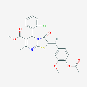 molecular formula C25H21ClN2O6S B406434 methyl 2-[4-(acetyloxy)-3-methoxybenzylidene]-5-(2-chlorophenyl)-7-methyl-3-oxo-2,3-dihydro-5H-[1,3]thiazolo[3,2-a]pyrimidine-6-carboxylate 