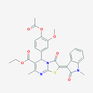 molecular formula C28H25N3O7S B406437 ethyl (2Z)-5-(4-acetyloxy-3-methoxyphenyl)-7-methyl-2-(1-methyl-2-oxoindol-3-ylidene)-3-oxo-5H-[1,3]thiazolo[3,2-a]pyrimidine-6-carboxylate CAS No. 324566-28-1