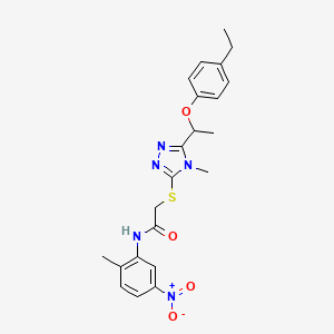 molecular formula C22H25N5O4S B4064408 2-({5-[1-(4-ethylphenoxy)ethyl]-4-methyl-4H-1,2,4-triazol-3-yl}thio)-N-(2-methyl-5-nitrophenyl)acetamide 