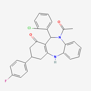 molecular formula C27H22ClFN2O2 B4064447 10-acetyl-11-(2-chlorophenyl)-3-(4-fluorophenyl)-2,3,4,5,10,11-hexahydro-1H-dibenzo[b,e][1,4]diazepin-1-one 