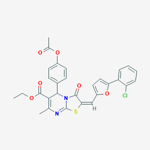 Ethyl 5-(4-acetoxyphenyl)-2-((5-(2-chlorophenyl)furan-2-yl)methylene)-7-methyl-3-oxo-3,5-dihydro-2H-thiazolo[3,2-a]pyrimidine-6-carboxylate