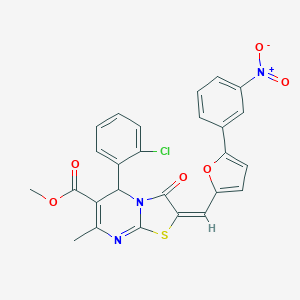 molecular formula C26H18ClN3O6S B406447 methyl 5-(2-chlorophenyl)-2-[(5-{3-nitrophenyl}-2-furyl)methylene]-7-methyl-3-oxo-2,3-dihydro-5H-[1,3]thiazolo[3,2-a]pyrimidine-6-carboxylate 