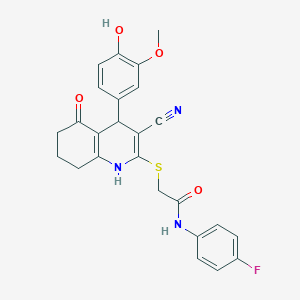 molecular formula C25H22FN3O4S B4064495 2-{[3-cyano-4-(4-hydroxy-3-methoxyphenyl)-5-oxo-1,4,5,6,7,8-hexahydro-2-quinolinyl]thio}-N-(4-fluorophenyl)acetamide 