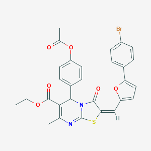 molecular formula C29H23BrN2O6S B406451 ethyl (2E)-5-[4-(acetyloxy)phenyl]-2-{[5-(4-bromophenyl)furan-2-yl]methylidene}-7-methyl-3-oxo-2,3-dihydro-5H-[1,3]thiazolo[3,2-a]pyrimidine-6-carboxylate 