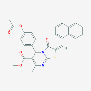 molecular formula C28H22N2O5S B406460 methyl 5-[4-(acetyloxy)phenyl]-7-methyl-2-(1-naphthylmethylene)-3-oxo-2,3-dihydro-5H-[1,3]thiazolo[3,2-a]pyrimidine-6-carboxylate 