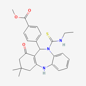 molecular formula C26H29N3O3S B4064614 4-{10-[(乙氨基)羰基硫代]-3,3-二甲基-1-氧代-2,3,4,5,10,11-六氢-1H-二苯并[b,e][1,4]二氮杂茚-11-基}苯甲酸甲酯 