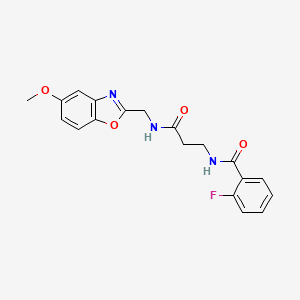 molecular formula C19H18FN3O4 B4064621 2-fluoro-N-(3-{[(5-methoxy-1,3-benzoxazol-2-yl)methyl]amino}-3-oxopropyl)benzamide 