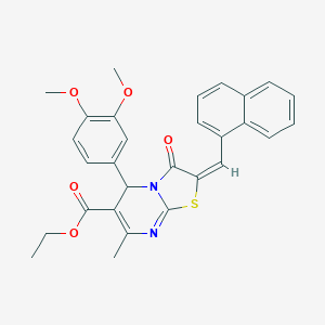 molecular formula C29H26N2O5S B406464 ethyl 5-(3,4-dimethoxyphenyl)-7-methyl-2-(1-naphthylmethylene)-3-oxo-2,3-dihydro-5H-[1,3]thiazolo[3,2-a]pyrimidine-6-carboxylate 