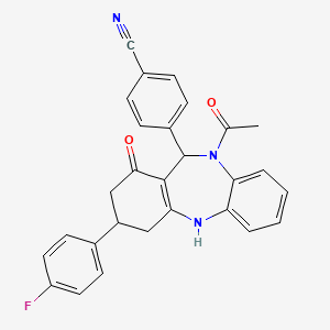 molecular formula C28H22FN3O2 B4064656 4-[10-acetyl-3-(4-fluorophenyl)-1-oxo-2,3,4,5,10,11-hexahydro-1H-dibenzo[b,e][1,4]diazepin-11-yl]benzonitrile 