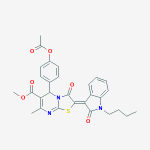 molecular formula C29H27N3O6S B406480 methyl 5-[4-(acetyloxy)phenyl]-2-(1-butyl-2-oxo-1,2-dihydro-3H-indol-3-ylidene)-7-methyl-3-oxo-2,3-dihydro-5H-[1,3]thiazolo[3,2-a]pyrimidine-6-carboxylate 