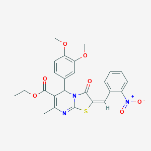 molecular formula C25H23N3O7S B406485 ethyl (2E)-5-(3,4-dimethoxyphenyl)-7-methyl-2-(2-nitrobenzylidene)-3-oxo-2,3-dihydro-5H-[1,3]thiazolo[3,2-a]pyrimidine-6-carboxylate 