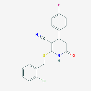 molecular formula C19H14ClFN2OS B4065003 2-[(2-chlorobenzyl)thio]-4-(4-fluorophenyl)-6-oxo-1,4,5,6-tetrahydro-3-pyridinecarbonitrile 