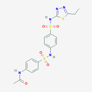 molecular formula C18H19N5O5S3 B406502 N-{4-[4-(5-Ethyl-[1,3,4]thiadiazol-2-ylsulfamoyl)-phenylsulfamoyl]-phenyl}-acetamide 