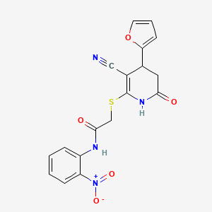 molecular formula C18H14N4O5S B4065057 2-{[3-氰基-4-(2-呋喃基)-6-氧代-1,4,5,6-四氢-2-吡啶基]硫代}-N-(2-硝基苯基)乙酰胺 