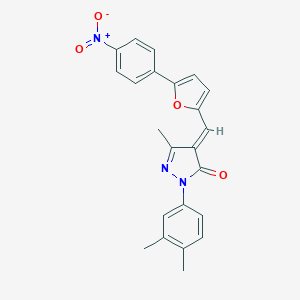 molecular formula C23H19N3O4 B406514 2-(3,4-dimethylphenyl)-4-[(5-{4-nitrophenyl}-2-furyl)methylene]-5-methyl-2,4-dihydro-3H-pyrazol-3-one 