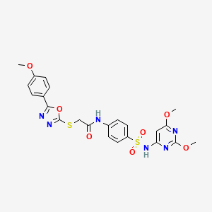 molecular formula C23H22N6O7S2 B4065161 N-(4-{[(2,6-二甲氧基-4-嘧啶基)氨基]磺酰基}苯基)-2-{[5-(4-甲氧基苯基)-1,3,4-恶二唑-2-基]硫代}乙酰胺 