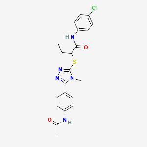 molecular formula C21H22ClN5O2S B4065193 2-({5-[4-(acetylamino)phenyl]-4-methyl-4H-1,2,4-triazol-3-yl}thio)-N-(4-chlorophenyl)butanamide 