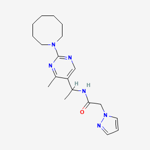 molecular formula C19H28N6O B4065205 N-{1-[2-(1-azocanyl)-4-methyl-5-pyrimidinyl]ethyl}-2-(1H-pyrazol-1-yl)acetamide 