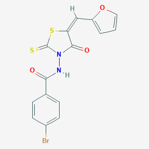 molecular formula C15H9BrN2O3S2 B406524 4-bromo-N-[5-(2-furylmethylene)-4-oxo-2-thioxo-1,3-thiazolidin-3-yl]benzamide 