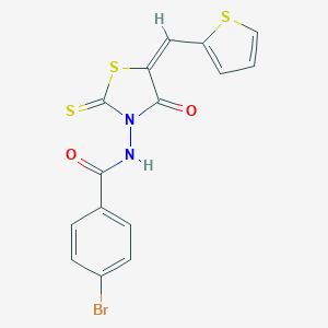 molecular formula C15H9BrN2O2S3 B406525 4-Bromo-N-(4-oxo-5-thiophen-2-ylmethylene-2-thioxo-thiazolidin-3-yl)-benzamide 