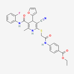 molecular formula C29H25FN4O5S B4065265 4-[({[3-氰基-5-{[(2-氟苯基)氨基]羰基}-4-(2-呋喃基)-6-甲基-1,4-二氢-2-吡啶基]硫}乙酰)氨基]苯甲酸乙酯 