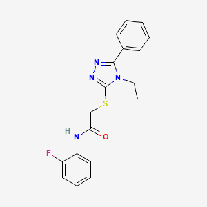 molecular formula C18H17FN4OS B4065334 2-[(4-ethyl-5-phenyl-4H-1,2,4-triazol-3-yl)thio]-N-(2-fluorophenyl)acetamide 