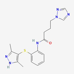 molecular formula C17H20N6OS B4065526 N-{2-[(3,5-dimethyl-1H-pyrazol-4-yl)thio]phenyl}-4-(1H-1,2,4-triazol-1-yl)butanamide 