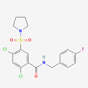 molecular formula C18H17Cl2FN2O3S B4065560 2,4-dichloro-N-(4-fluorobenzyl)-5-(1-pyrrolidinylsulfonyl)benzamide 